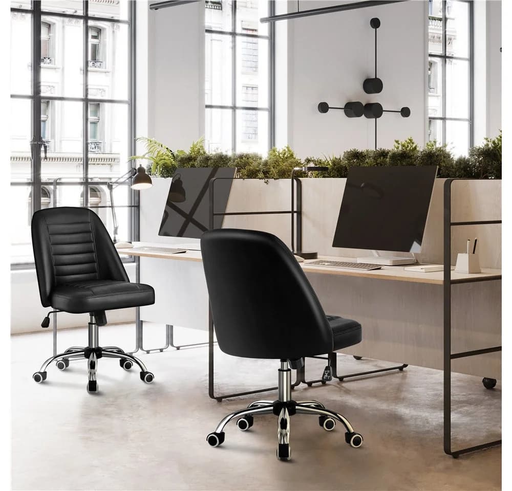 Yaheetech Bürostuhl Schwarz mit Wippfunktion und Kunstlederbezug