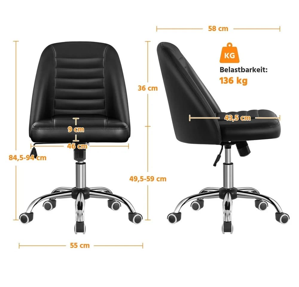 Yaheetech Bürostuhl Schwarz mit Wippfunktion und Kunstlederbezug - Bild 4