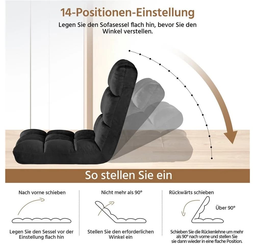 Yaheetech Relaxsessel Schwarz Verstellbar Faltbar Bodensessel - Bild 4