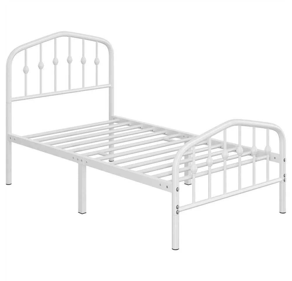 Yaheetech Metallbett 90x200 cm Weiß Vintage Kronenkopfteil