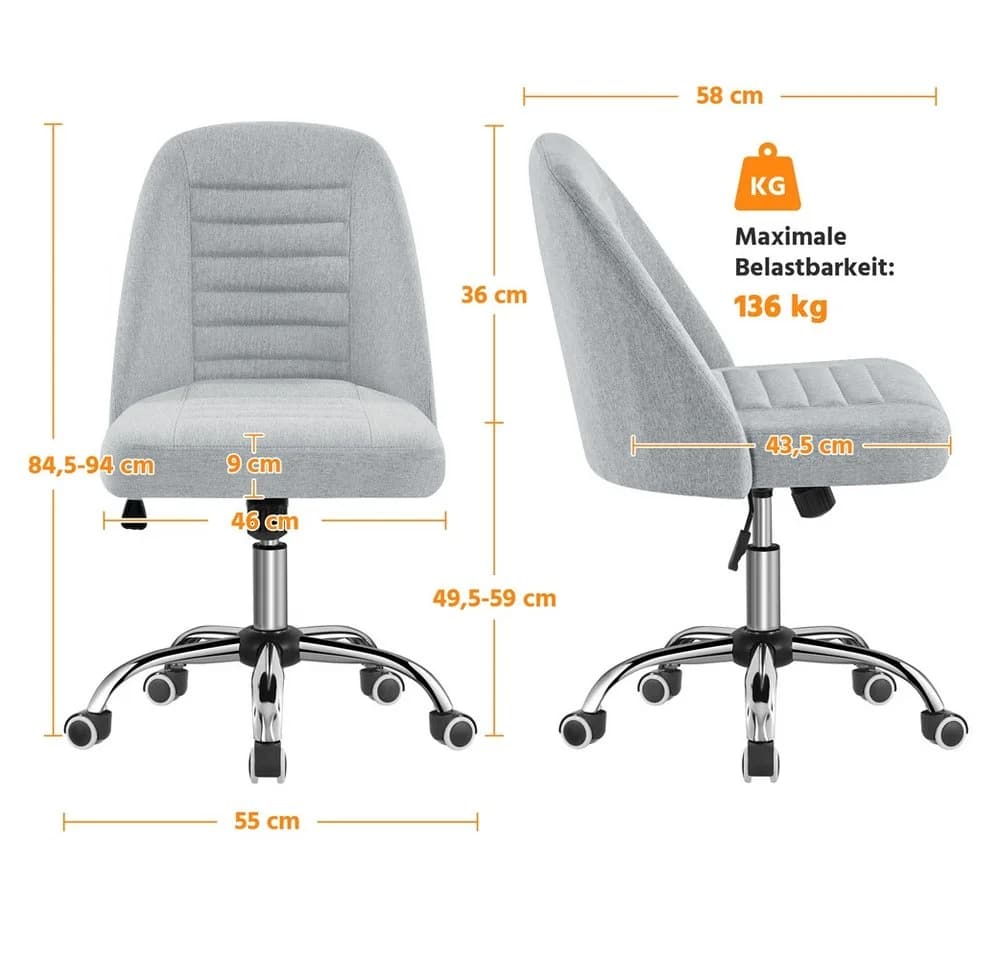 Yaheetech Bürostuhl Grau mit Wippfunktion und Rollen - Bild 4