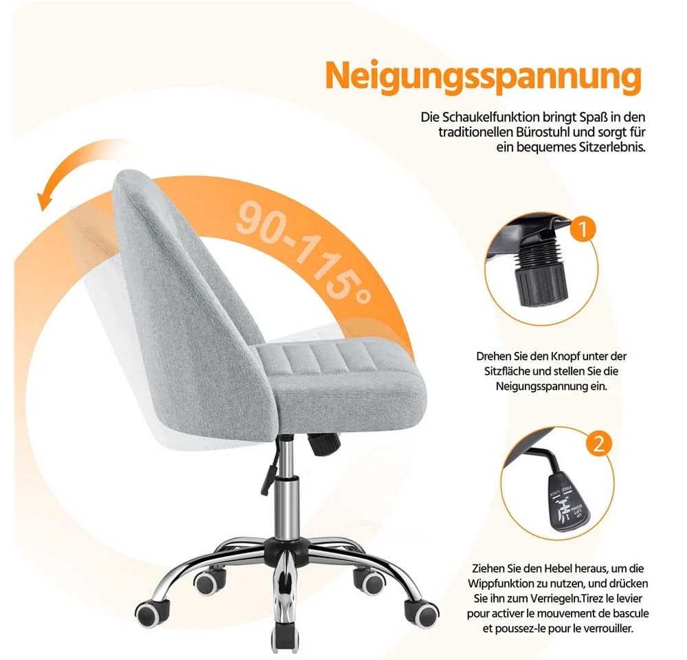 Yaheetech Bürostuhl Grau mit Wippfunktion und Rollen - Bild 5