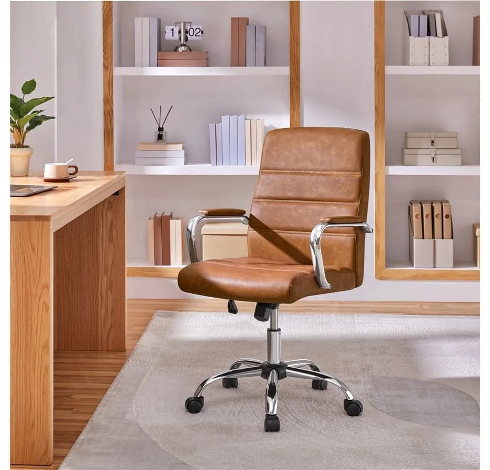 Yaheetech Bürostuhl Drehstuhl mit Wippfunktion Rostbraun