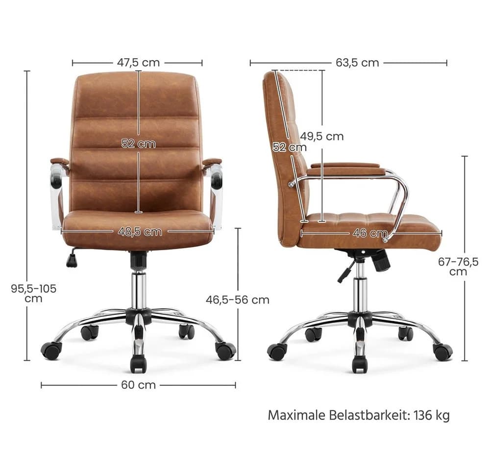 Yaheetech Bürostuhl Drehstuhl mit Wippfunktion Rostbraun - Bild 4