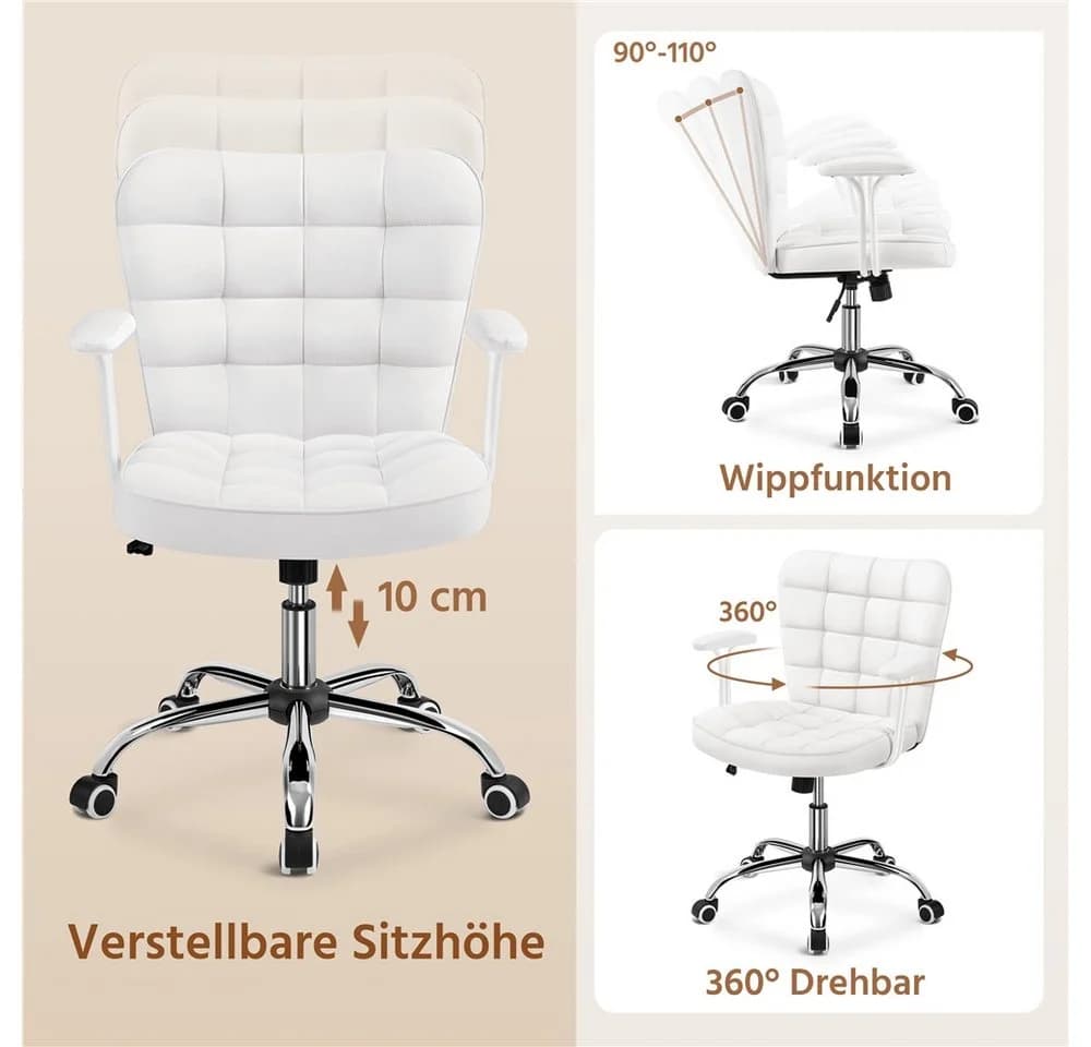 Yaheetech Bürostuhl Weiß Höhenverstellbar mit Armlehnen & Rollen - Bild 5