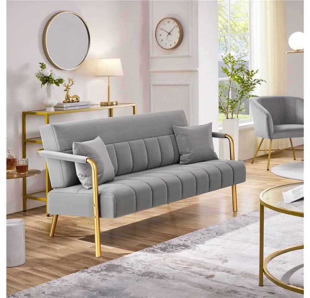 Yaheetech Sofa 1/2-Sitzer Polstersofa Loveseat Hellgrau