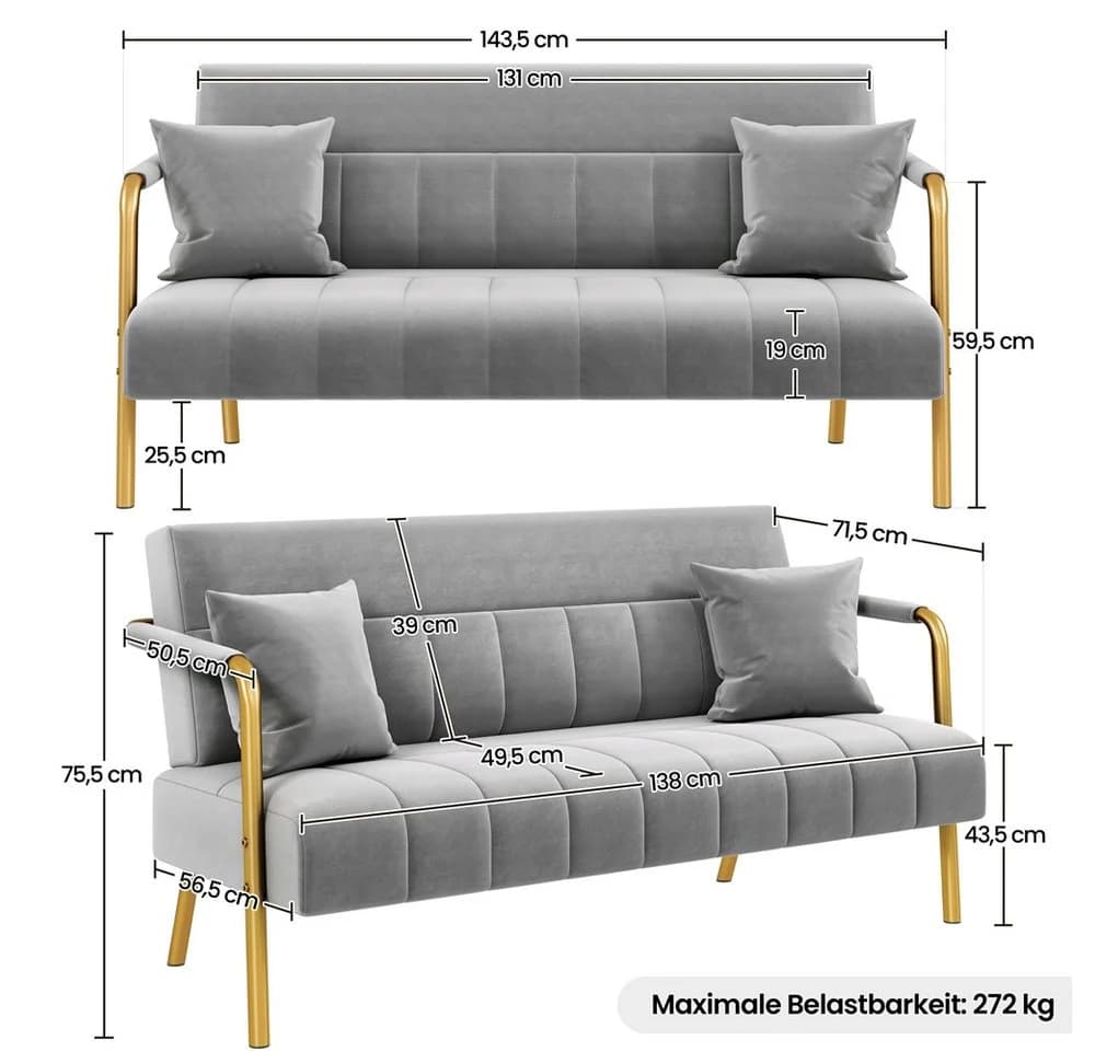 Yaheetech Sofa 1/2-Sitzer Polstersofa Loveseat Hellgrau - Bild 5