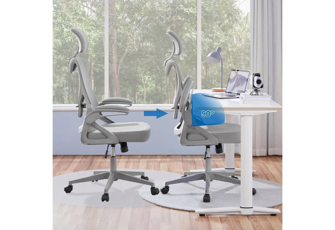 Yaheetech Ergonomischer Bürostuhl mit Klapparmlehnen & Kopfstütze - Bild 3