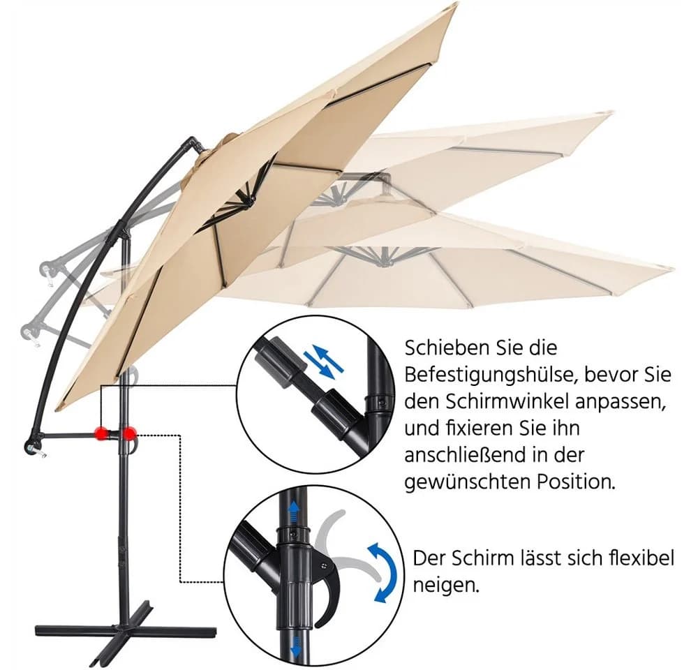 Yaheetech Ampelschirm 300 cm Achteckig Neigbar - Bild 5