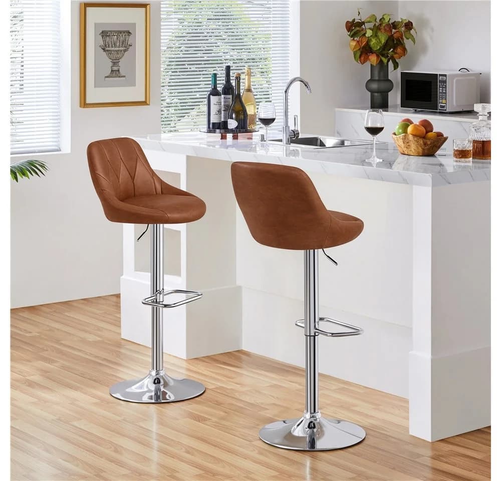 Yaheetech Barhocker Set 2-tlg. Verstellbar Kunstleder Braun