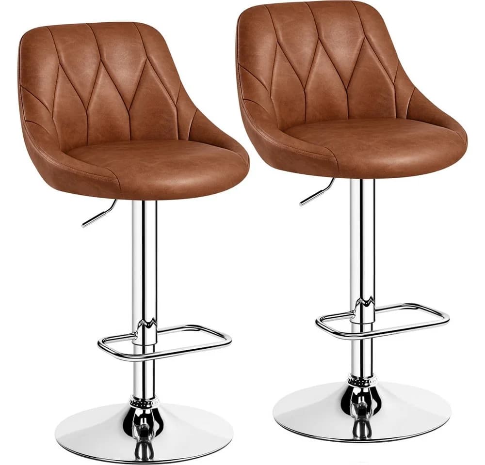 Yaheetech Barhocker Set 2-tlg. Verstellbar Kunstleder Braun - Bild 2