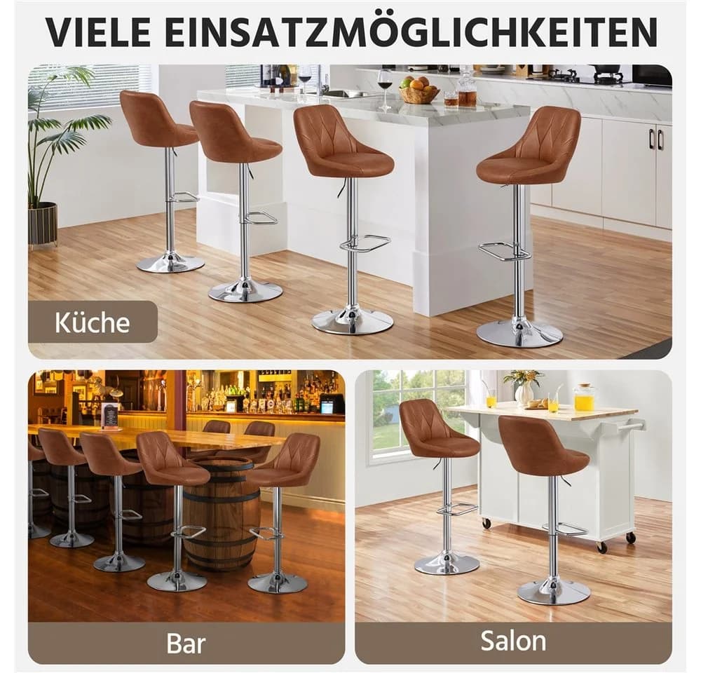Yaheetech Barhocker Set 2-tlg. Verstellbar Kunstleder Braun - Bild 4