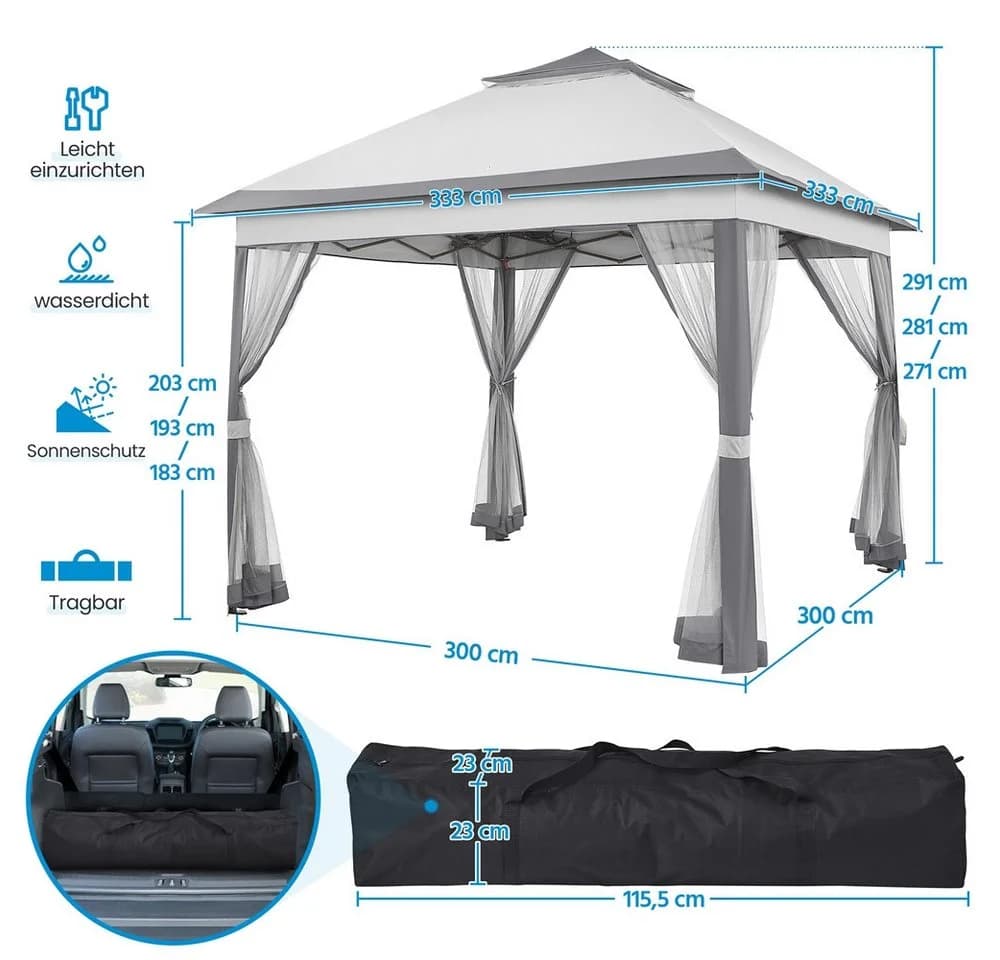 Yaheetech Faltpavillon Grau mit 4 Seitenteilen höhenverstellbar wasserdicht - Bild 3