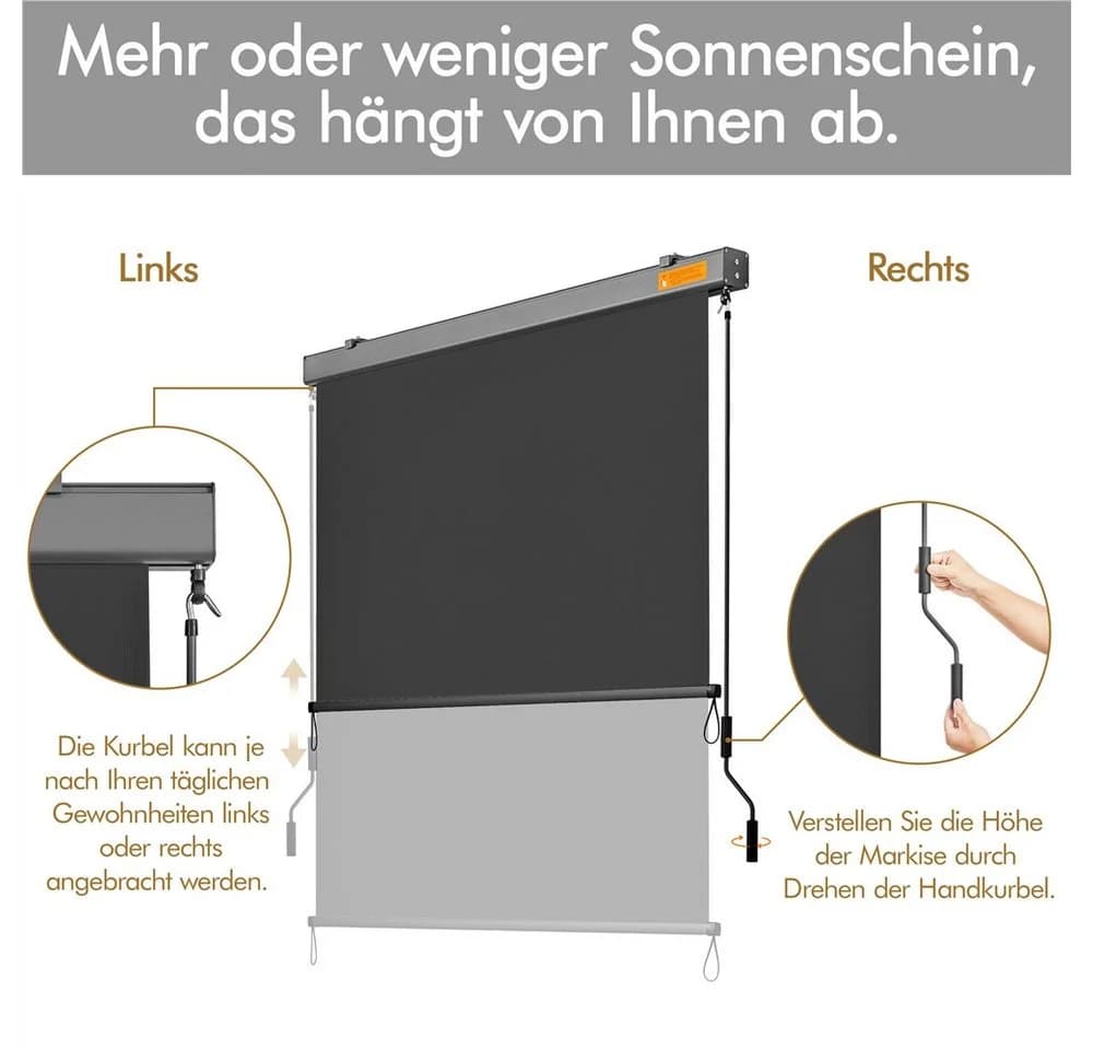 Yaheetech Senkrechtmarkise Dunkelgrau Vertikales Rollo Außen - Bild 5