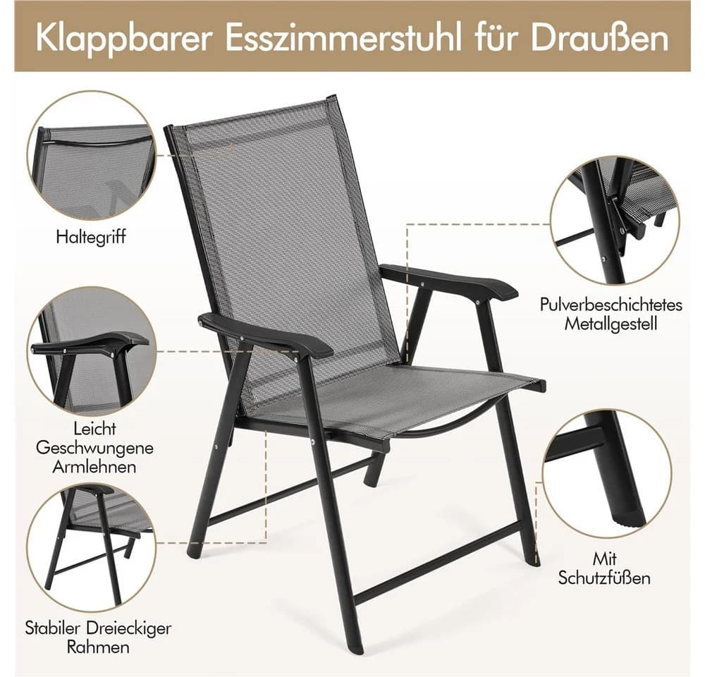 Yaheetech Klappstuhl 2er Set Gartenstühle mit Rückenlehne & Armlehnen bis 150 kg - Bild 5