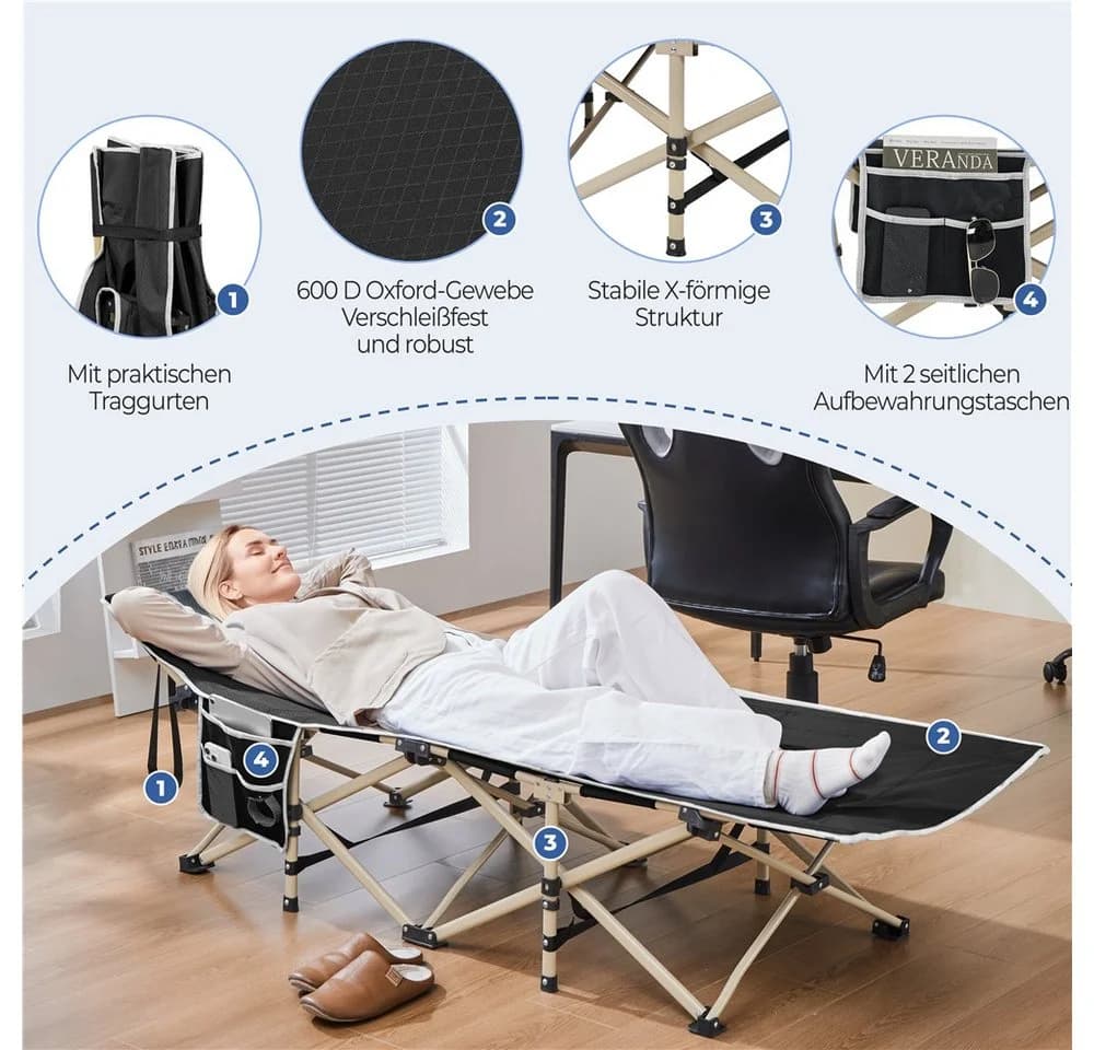 Yaheetech Feldbett Campingbett Schwarz mit Tragetasche - Bild 5