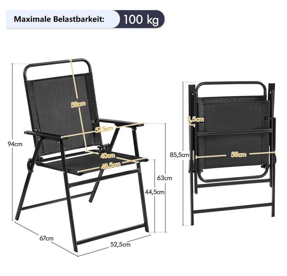 Yaheetech Klappstuhl 4er-Set Schwarz Texteline Metall - Bild 4