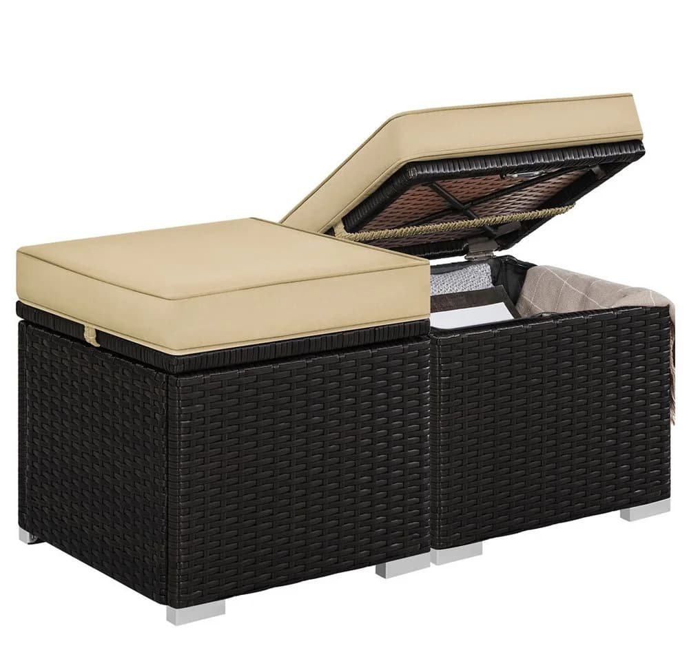 Yaheetech Rattan Hocker 2er Set Braun Stauraum - Bild 2