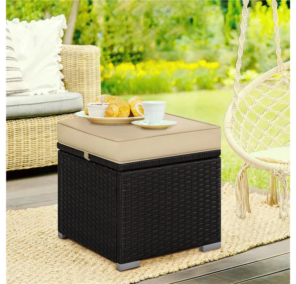 Yaheetech Rattan Hocker 2er Set Braun Stauraum - Bild 3