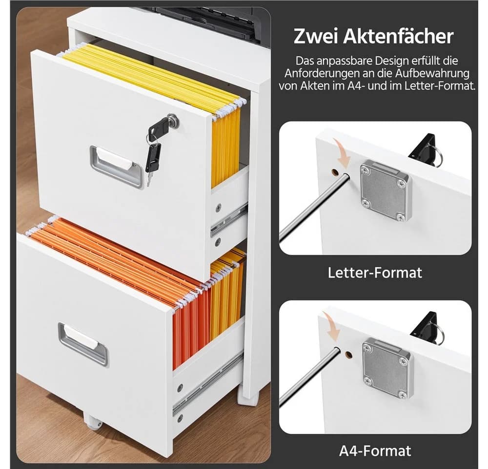 Yaheetech Aktenschrank Rollcontainer abschließbar mit Hängeregistratur und 2 Schubladen - Bild 5