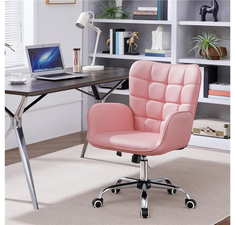 Yaheetech Bürostuhl mit Wippfunktion und Höhenverstellung - Rosa Kunstleder - Bild 3