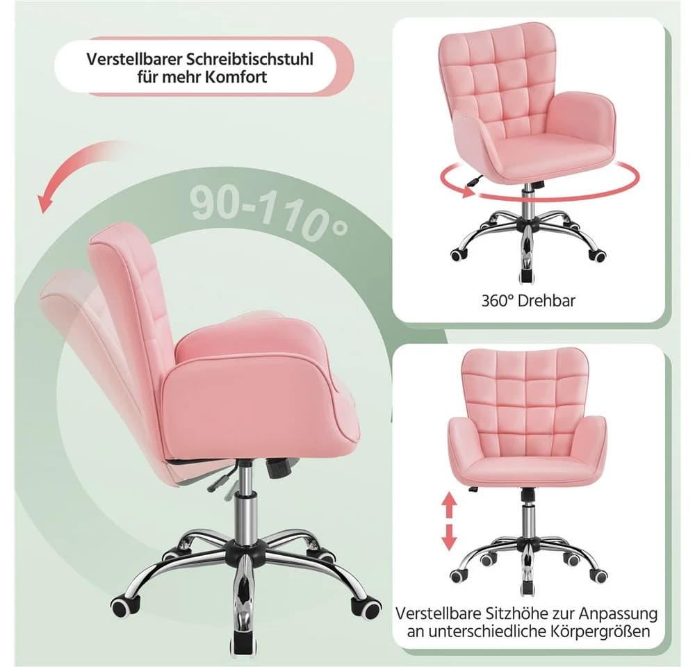 Yaheetech Bürostuhl mit Wippfunktion und Höhenverstellung - Rosa Kunstleder - Bild 5