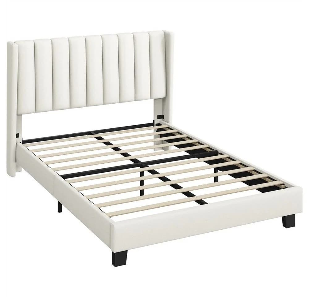 Yaheetech Polsterbett Beige mit getuftetem Kopfteil und Lattenrost