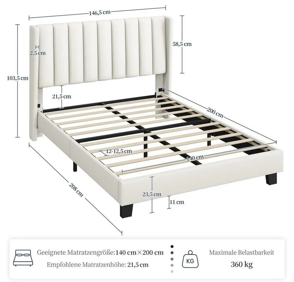 Yaheetech Polsterbett Beige mit getuftetem Kopfteil und Lattenrost - Bild 4