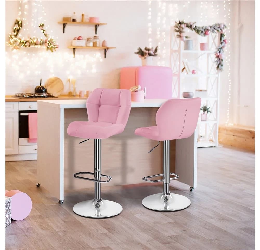 Yaheetech Barhocker 2er Set Rosa Höhenverstellbar mit Fußstütze