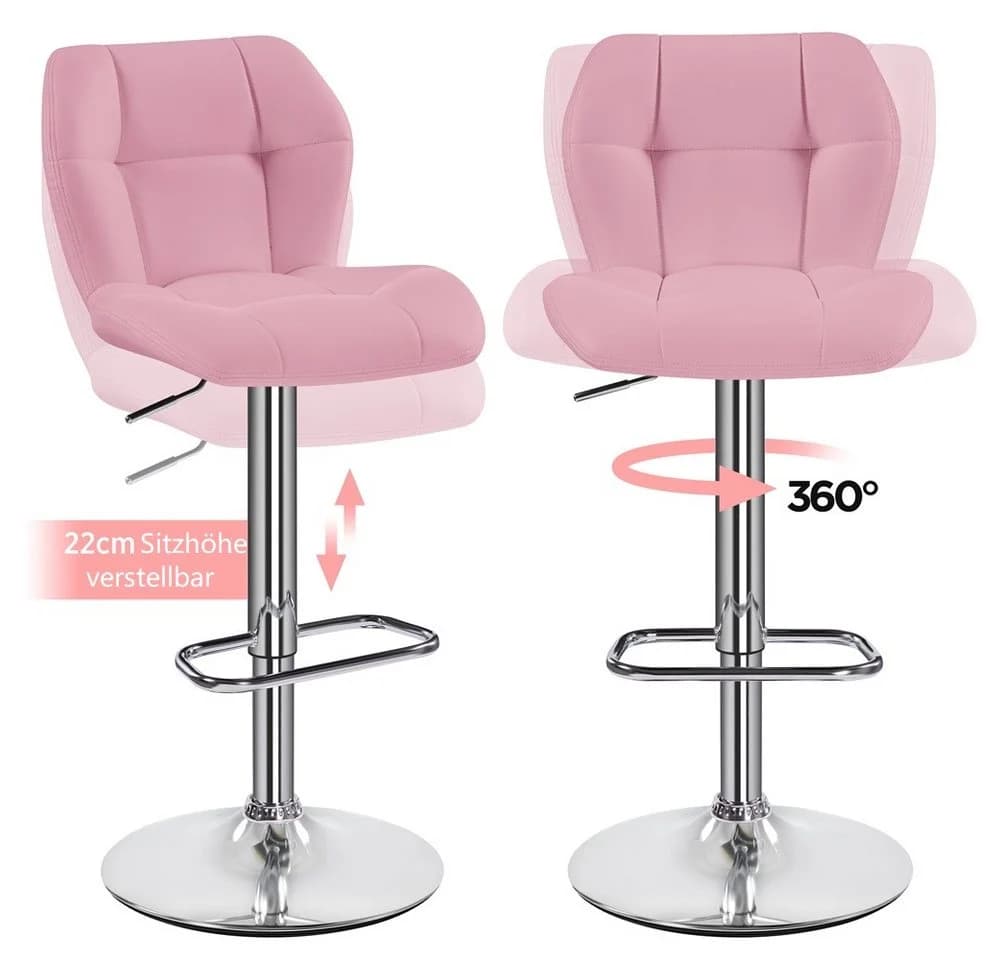 Yaheetech Barhocker 2er Set Rosa Höhenverstellbar mit Fußstütze - Bild 5