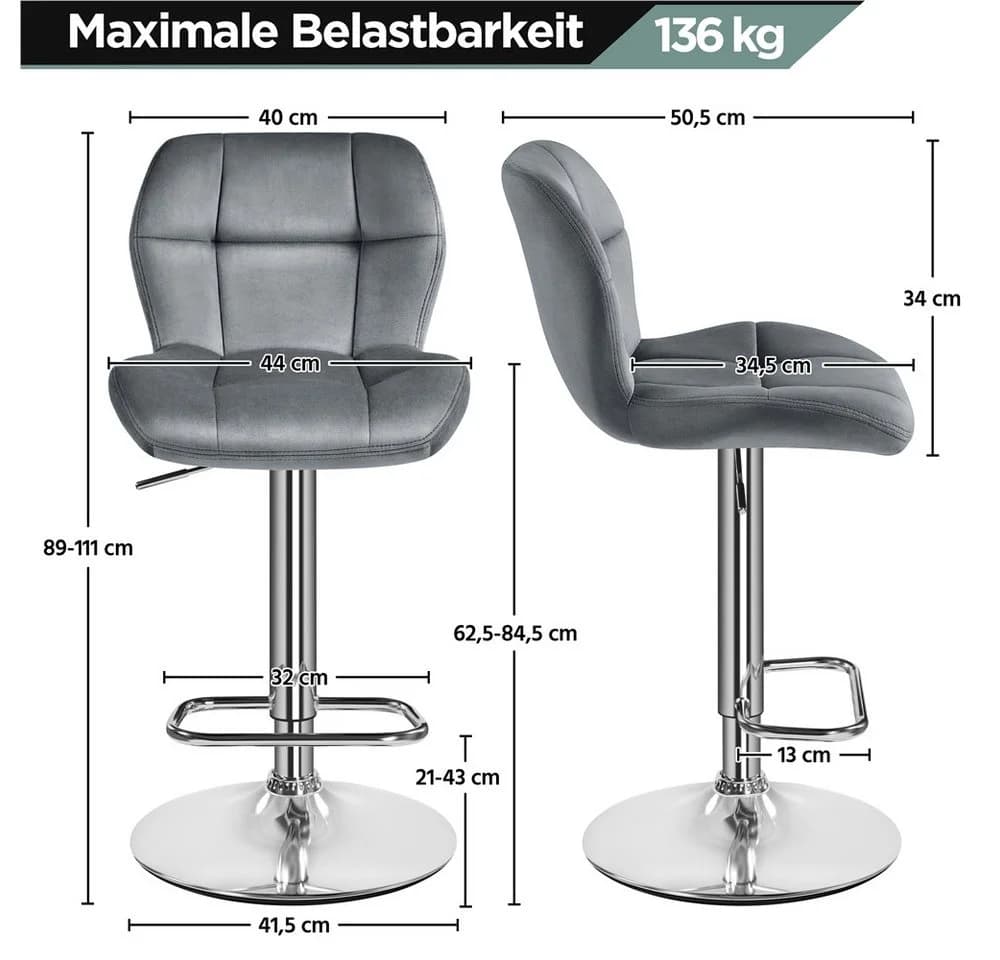 Yaheetech Barhocker Set Grau Höhenverstellbar mit Fußstütze - Bild 4