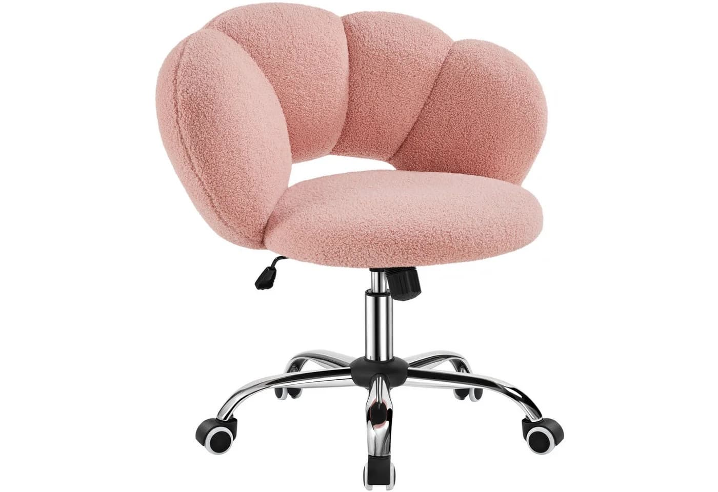 Yaheetech Drehstuhl Rosa Boucle-Gewebe Höhenverstellbar - Bild 2
