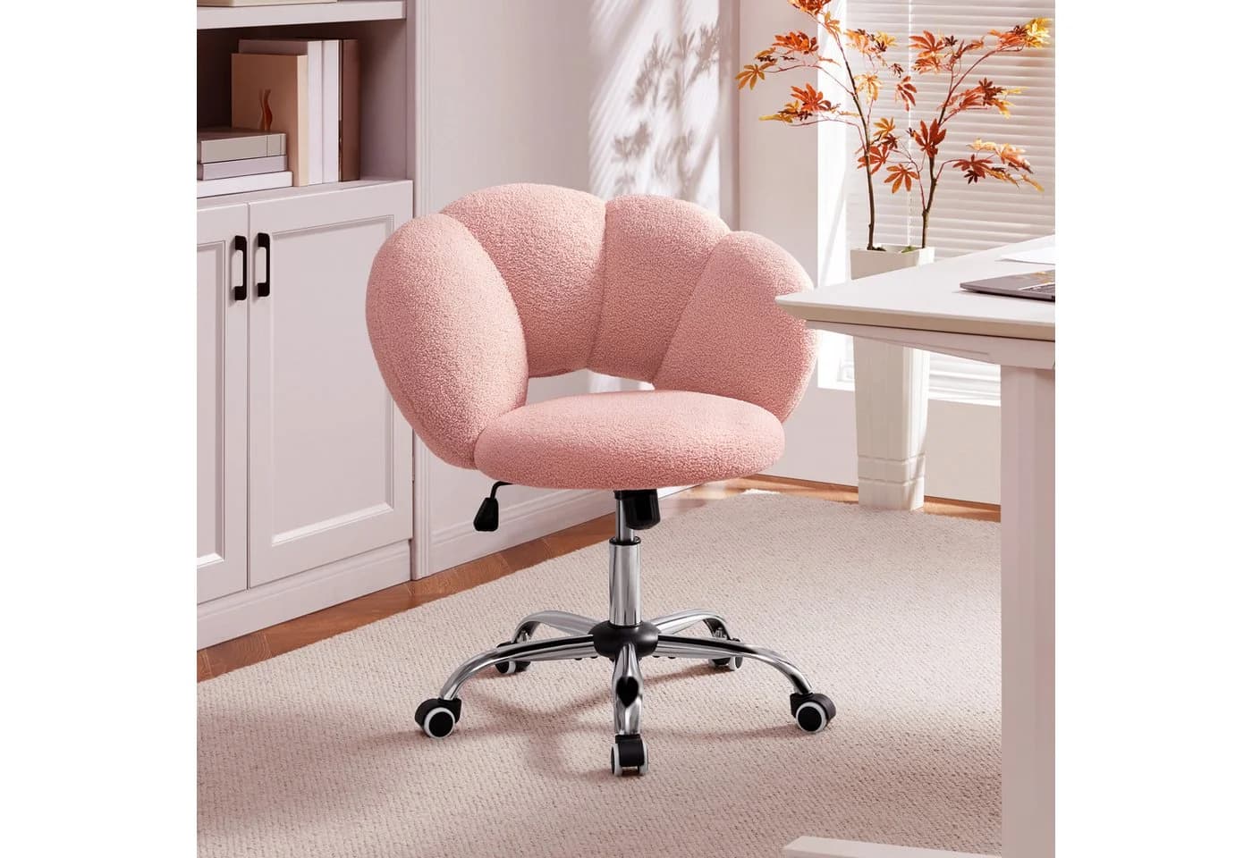 Yaheetech Drehstuhl Rosa Boucle-Gewebe Höhenverstellbar - Bild 3
