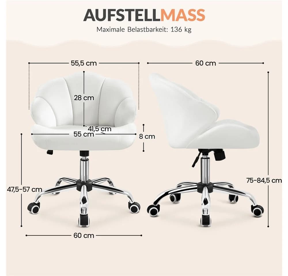 Yaheetech Bürostuhl Weiß höhenverstellbar mit Rollen - Bild 4