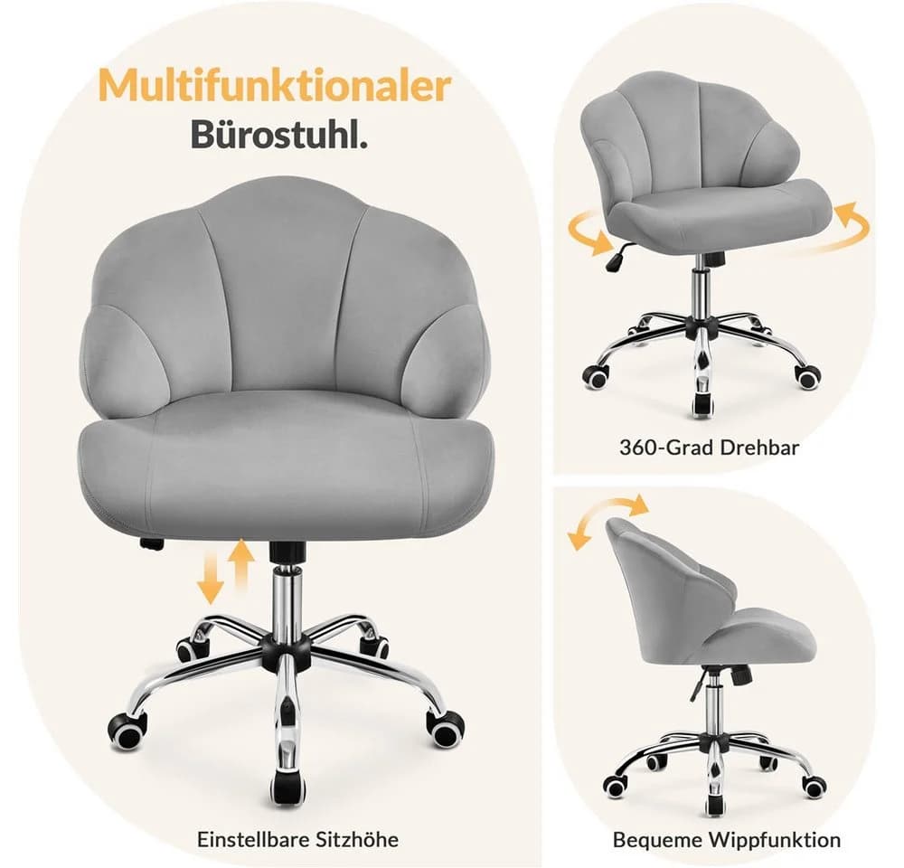 Yaheetech Bürostuhl Grau höhenverstellbar mit Rollen - Bild 5