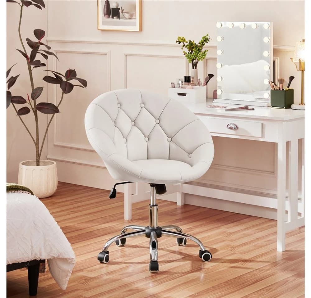 Yaheetech Ergonomischer Bürostuhl Weiß Höhenverstellbar mit Rollen