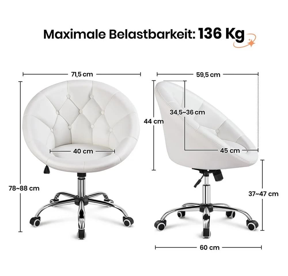 Yaheetech Ergonomischer Bürostuhl Weiß Höhenverstellbar mit Rollen - Bild 4