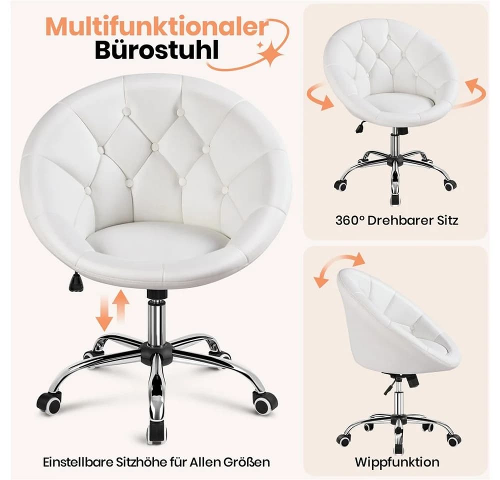 Yaheetech Ergonomischer Bürostuhl Weiß Höhenverstellbar mit Rollen - Bild 5