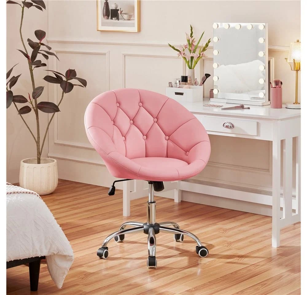 Yaheetech Ergonomischer Bürostuhl Pink Höhenverstellbar mit Rollen - Bild 1