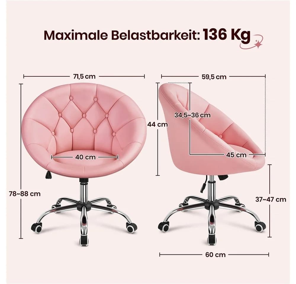 Yaheetech Ergonomischer Bürostuhl Pink Höhenverstellbar mit Rollen - Bild 4