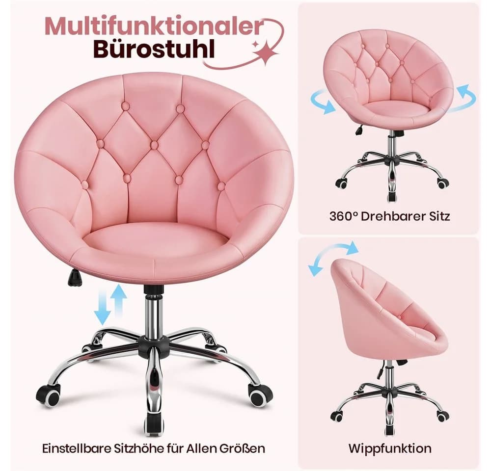 Yaheetech Ergonomischer Bürostuhl Pink Höhenverstellbar mit Rollen - Bild 5
