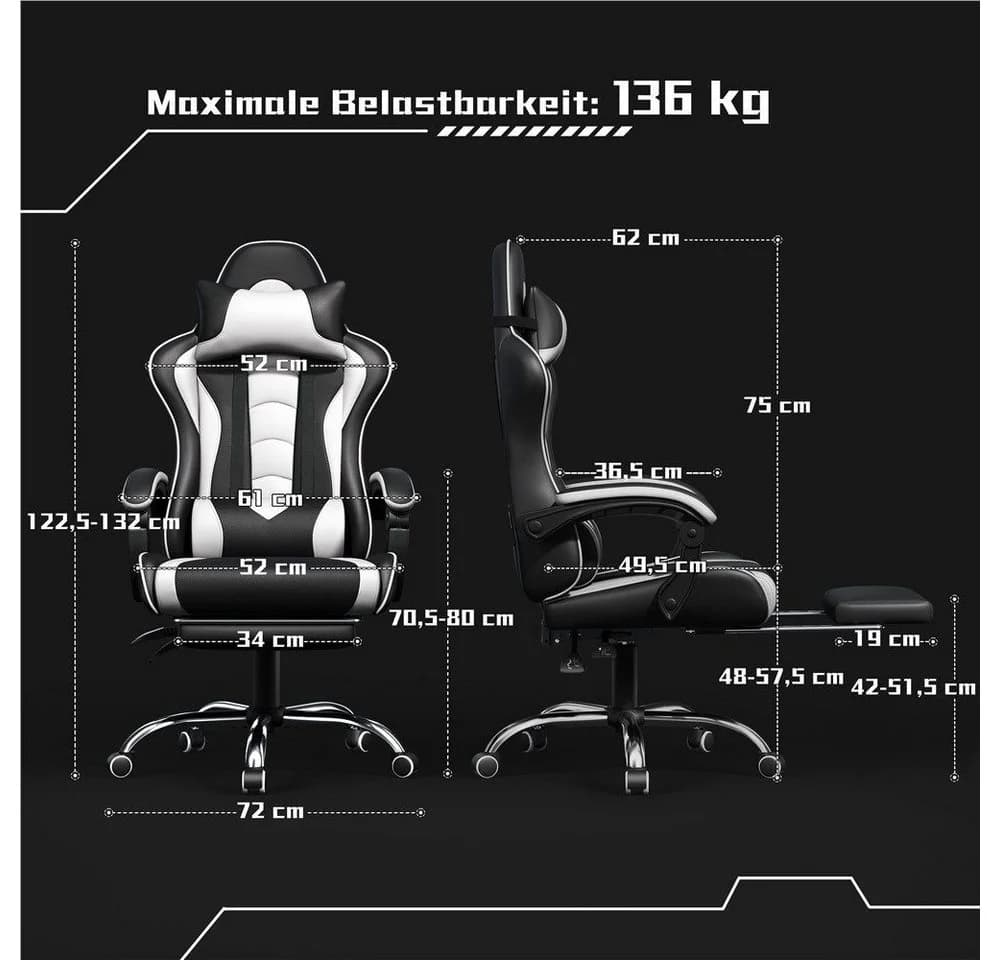 Yaheetech Gaming-Stuhl mit Massagefunktion, Kopfstütze & Fußstütze, Ergonomischer PC-Stuhl - Bild 4