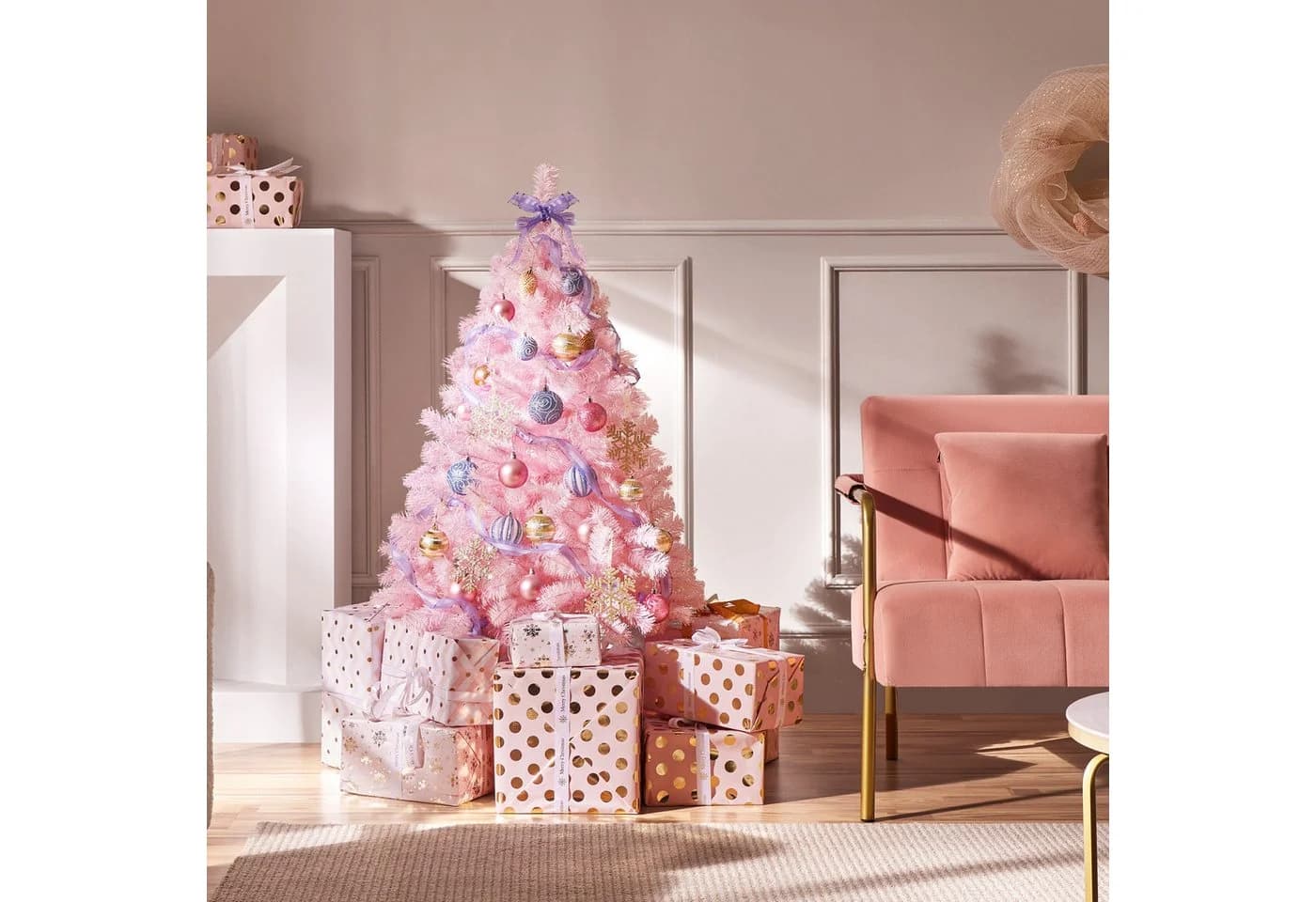 Yaheetech Künstlicher Weihnachtsbaum Rosa 124 cm mit Metallständer