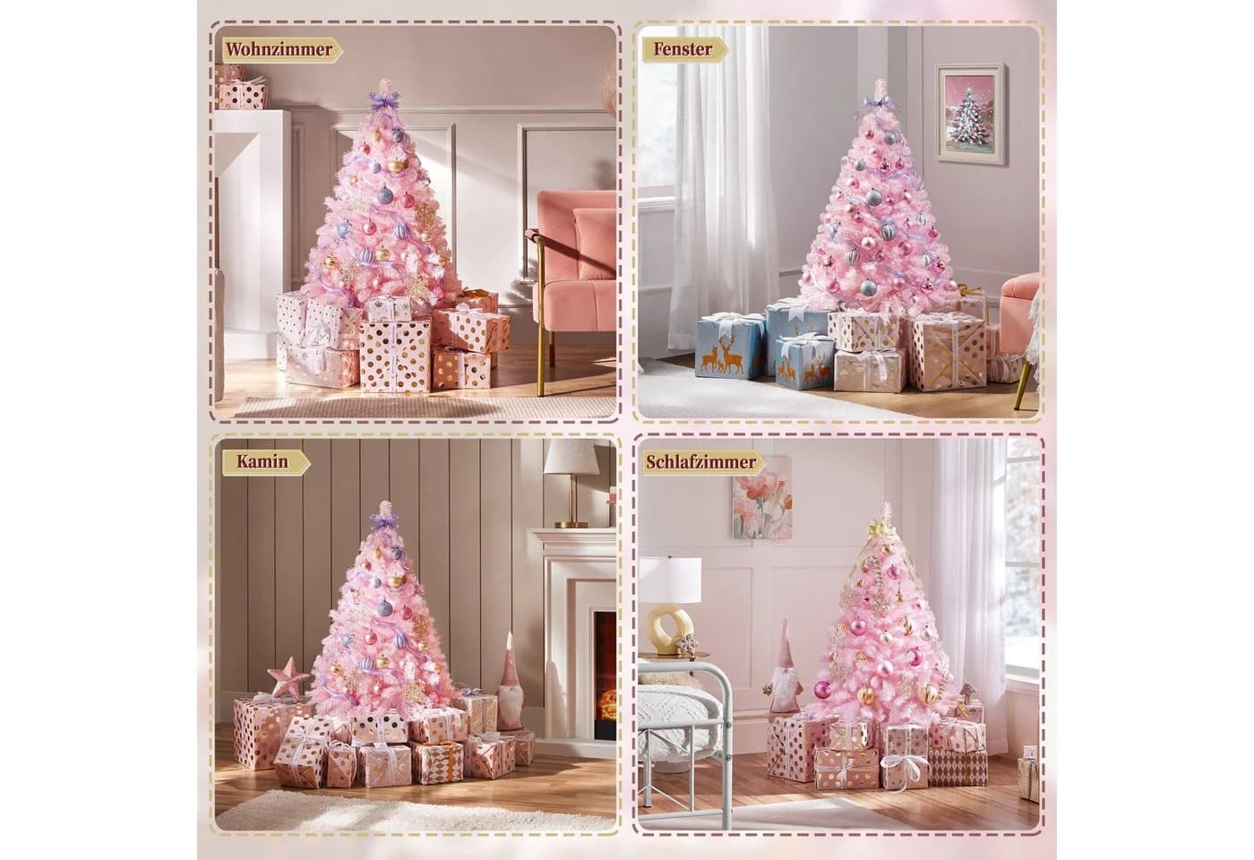 Yaheetech Künstlicher Weihnachtsbaum Rosa 124 cm mit Metallständer - Bild 3