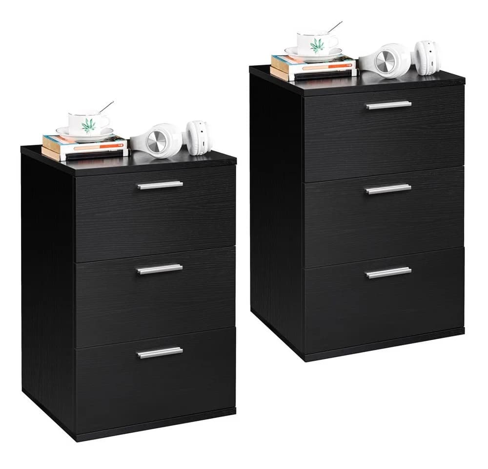 Yaheetech Nachttisch 2er Set Schwarz mit 3 Schubladen - Bild 2