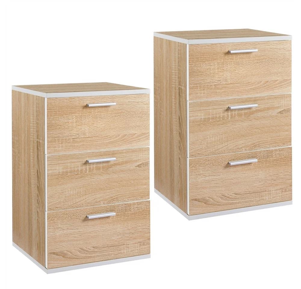 Yaheetech Nachttisch Beistelltisch 2er-Set Beige 3 Schubladen - Bild 2