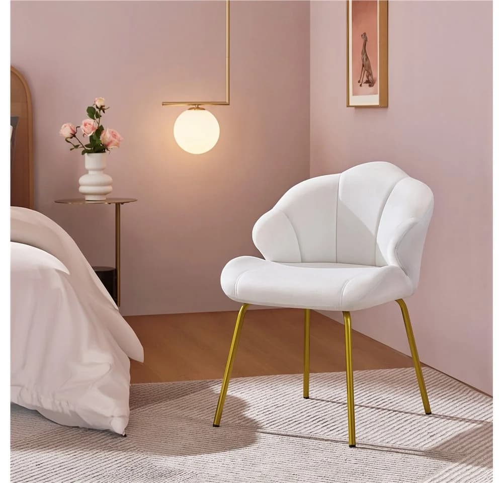 Yaheetech Esszimmerstuhl Loungesessel Muschelform Weiß Samt - Bild 3