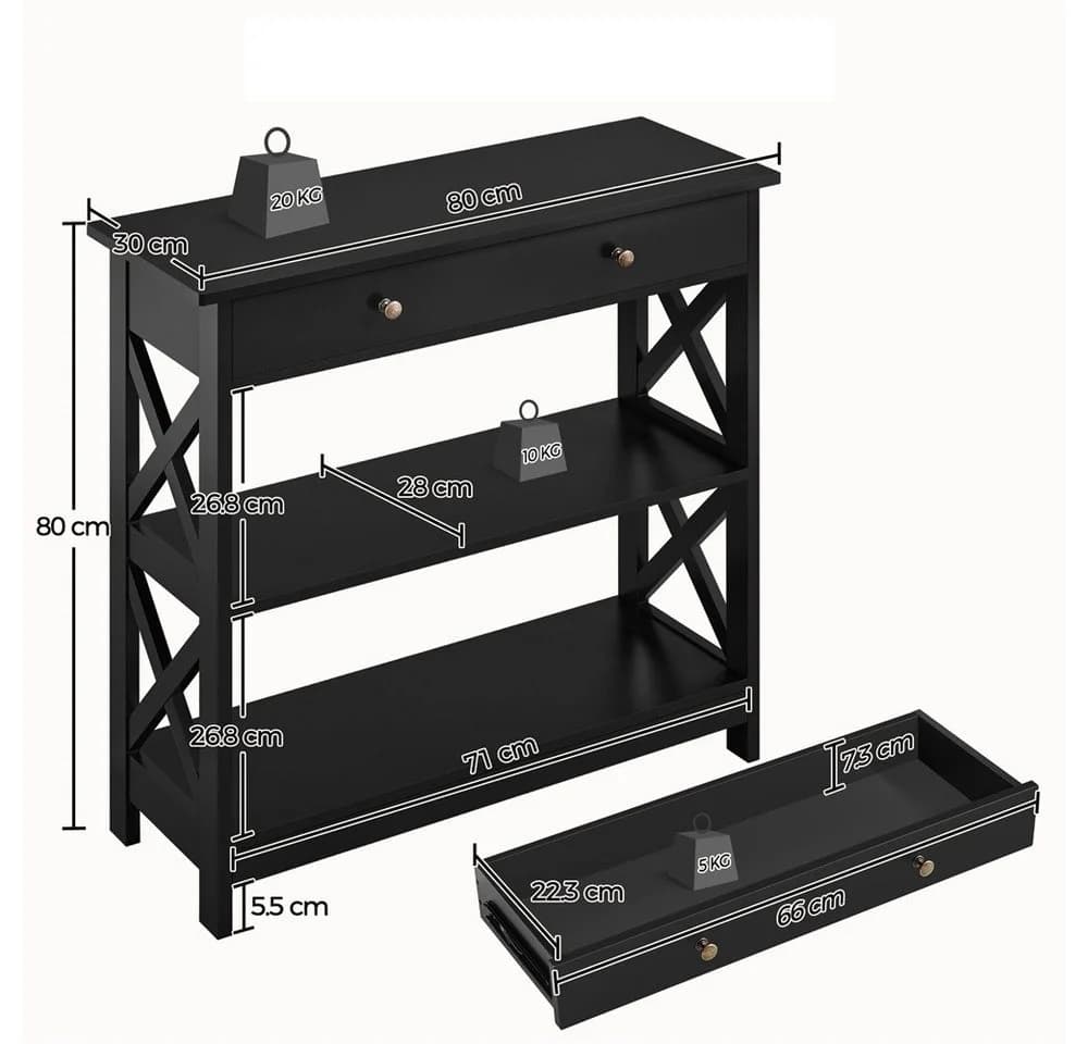 Yaheetech Konsolentisch Schwarz 3-stufig mit Schublade - Bild 4