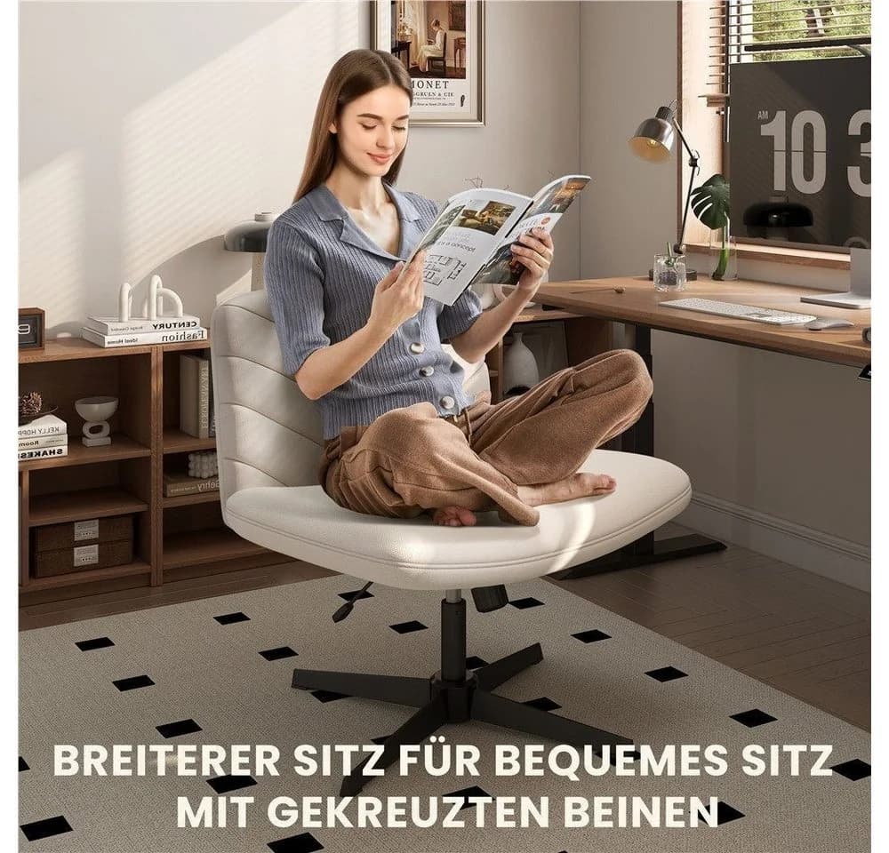 Yaheetech Drehstuhl Beige Polstersessel höhenverstellbar armlehnlos - Bild 3