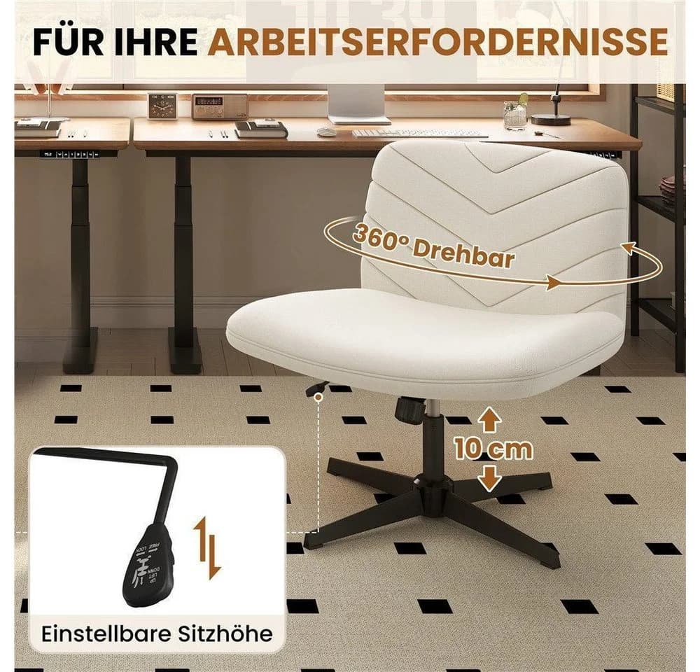 Yaheetech Drehstuhl Beige Polstersessel höhenverstellbar armlehnlos - Bild 5
